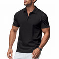 Men's black structured polo shirt with a sporty, body-conscious cut and neat collar