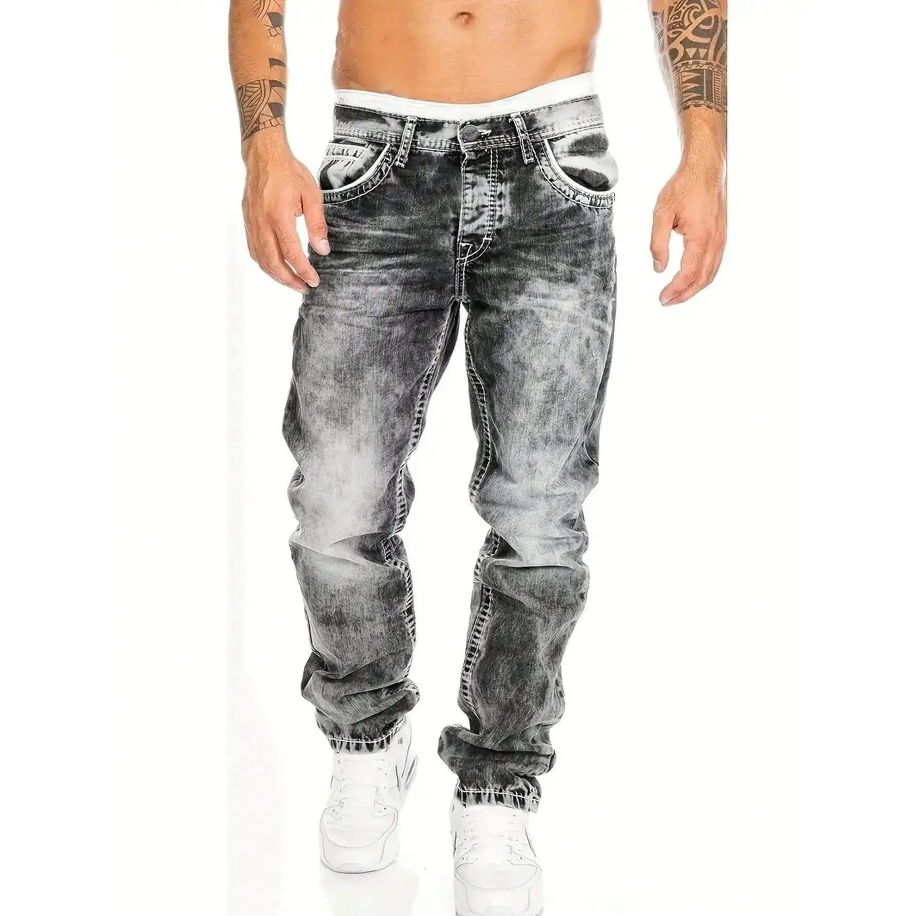 Men's distressed jeans in grey, also available in black, light blue and blue, with a modern urban cut
