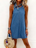 Nancy | Sleeveless Denim Mini Dress with Open Back