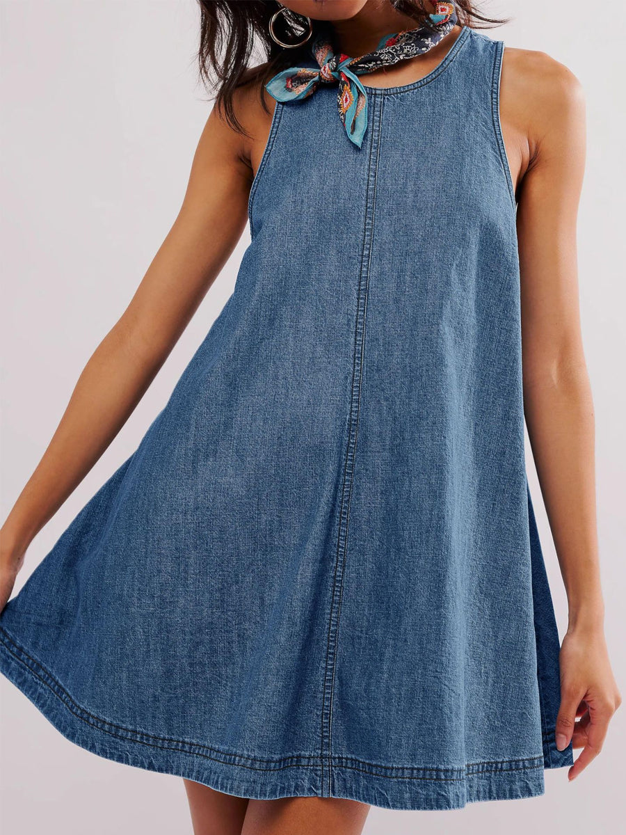 Nancy | Sleeveless Denim Mini Dress with Open Back