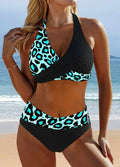 Black crossover high-waist bikini with a V-neckline top and high-cut brief