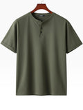 Men's Henley polo shirt in khaki with a button-through placket and clean silhouette