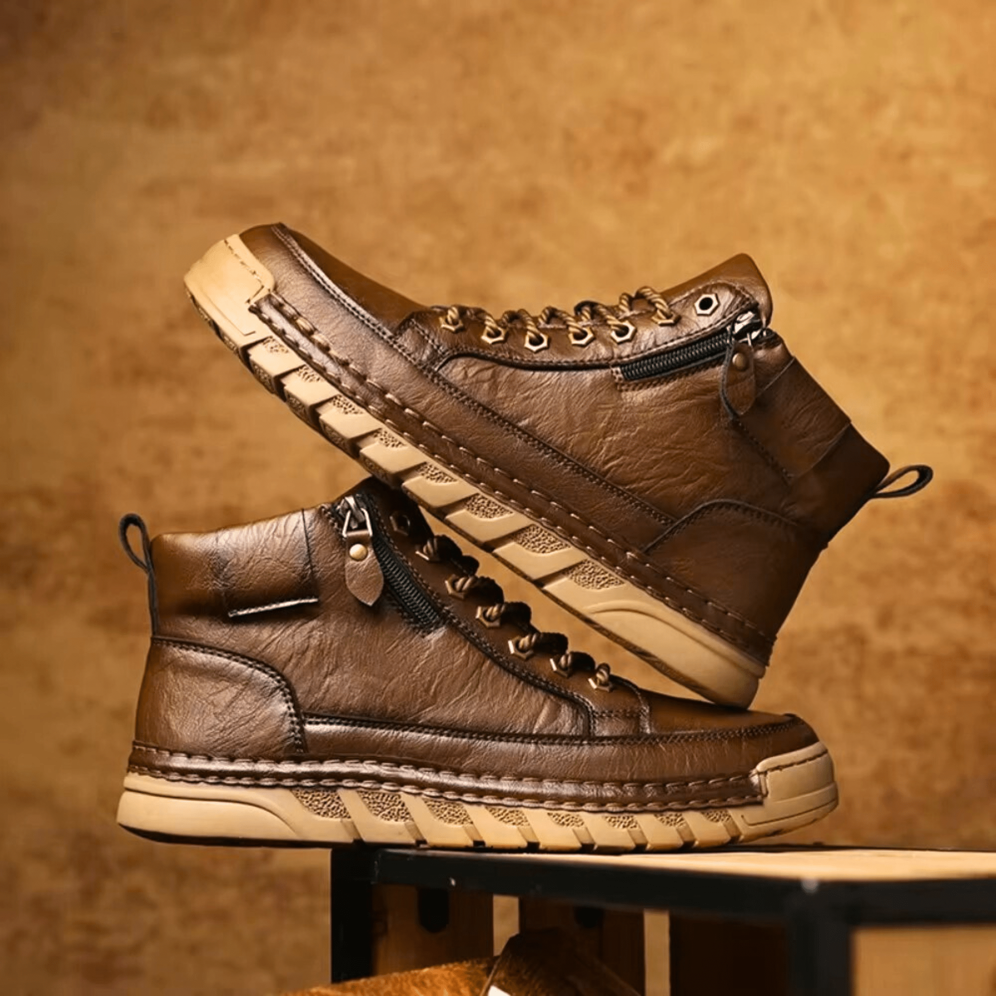 Men's signature polished boots in brown and black with a clean, classic silhouette