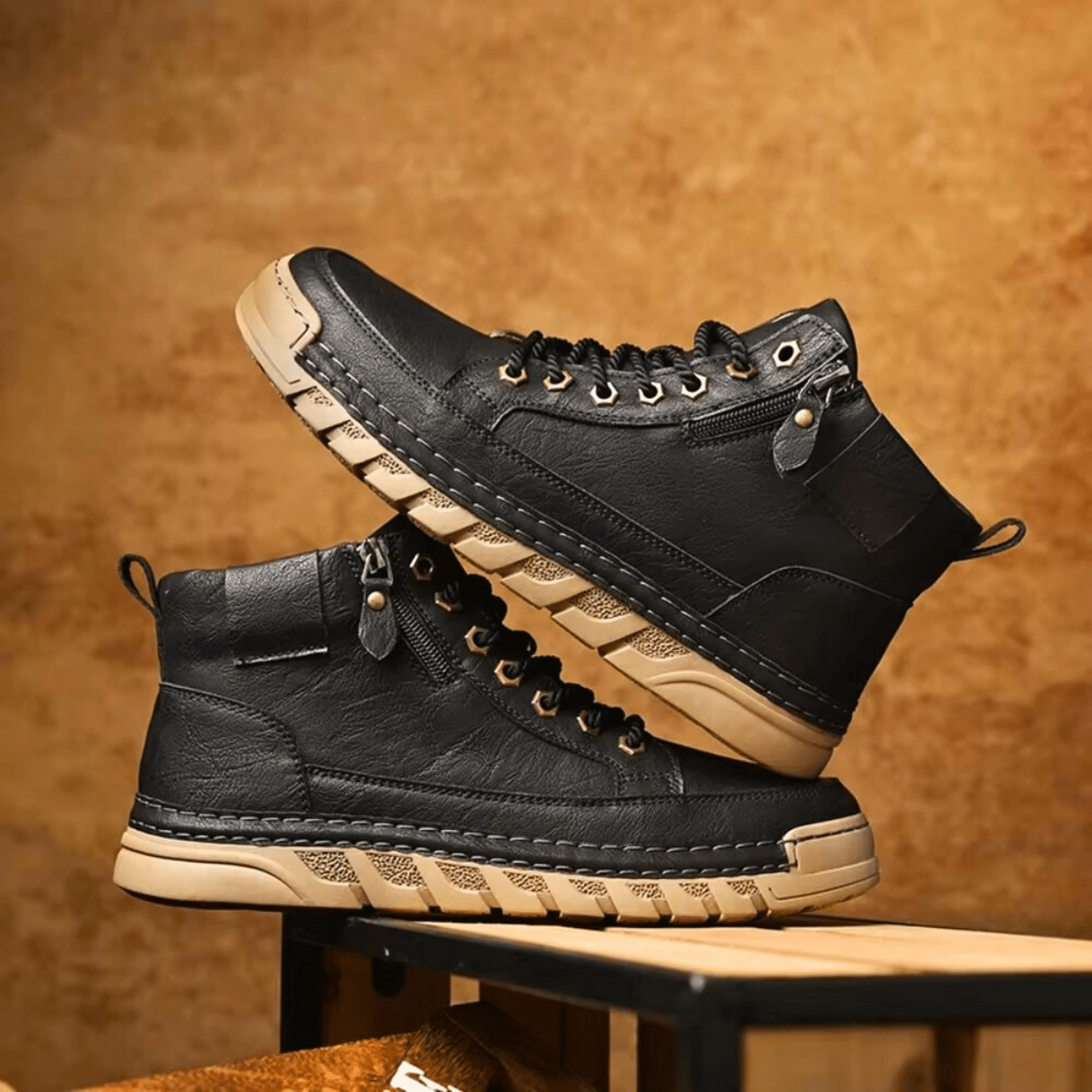 Men's signature polished boots in brown and black with a clean, classic silhouette