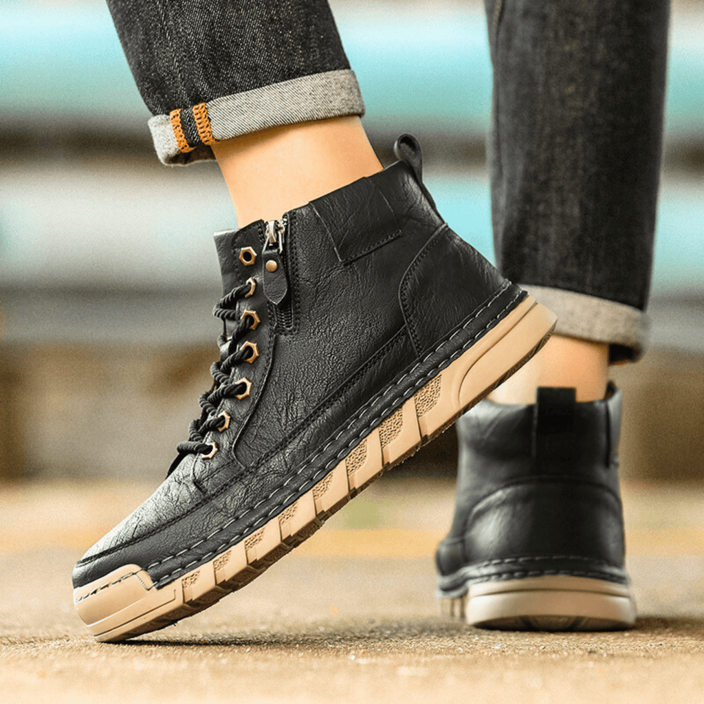 Men's signature polished boots in brown and black with a clean, classic silhouette