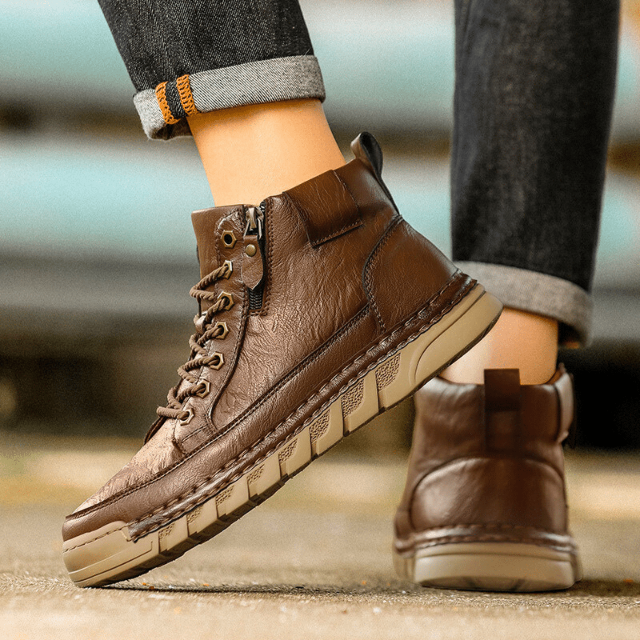 Men's signature polished boots in brown and black with a clean, classic silhouette