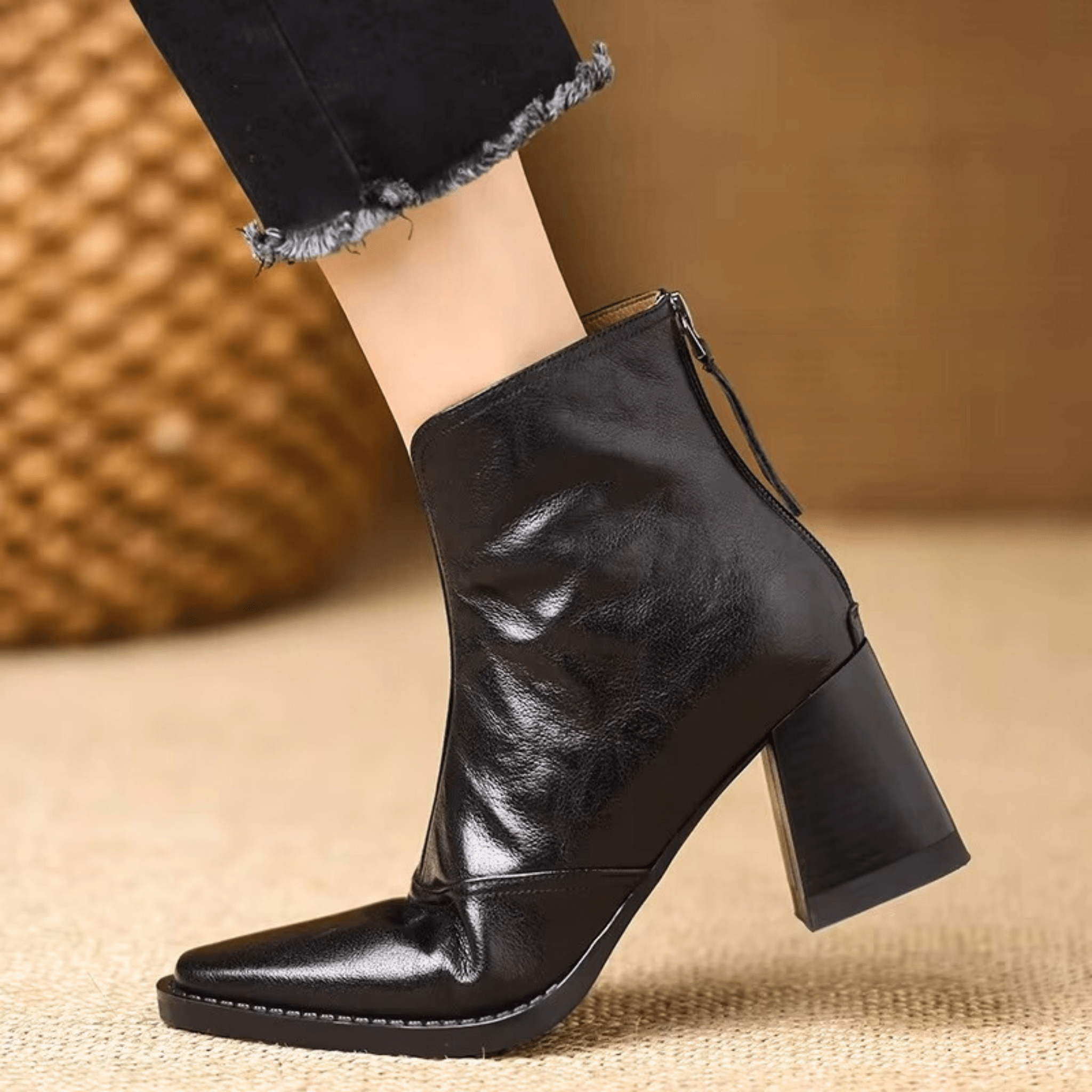 Sculpted heel ankle boots in espresso and midnight with a tailored ankle silhouette and back zip