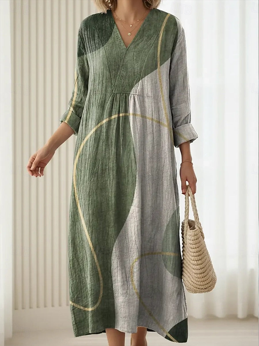 A woman wearing a light, comfortable everyday day dress on a relaxed day out.