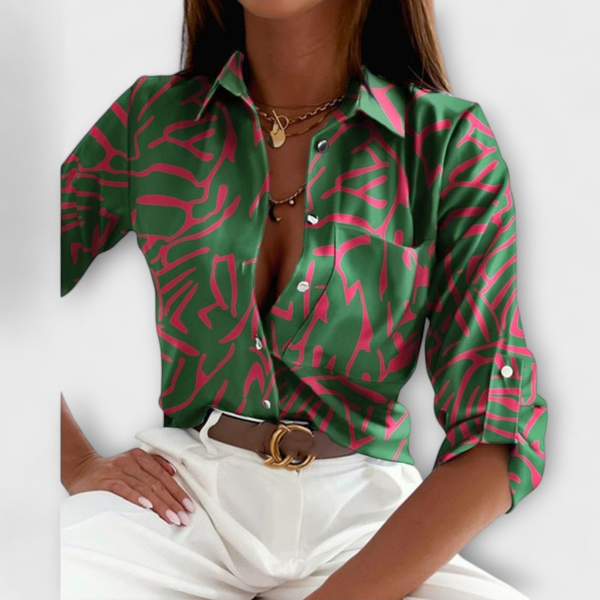 Women's classic collar blouse in a blue letter print