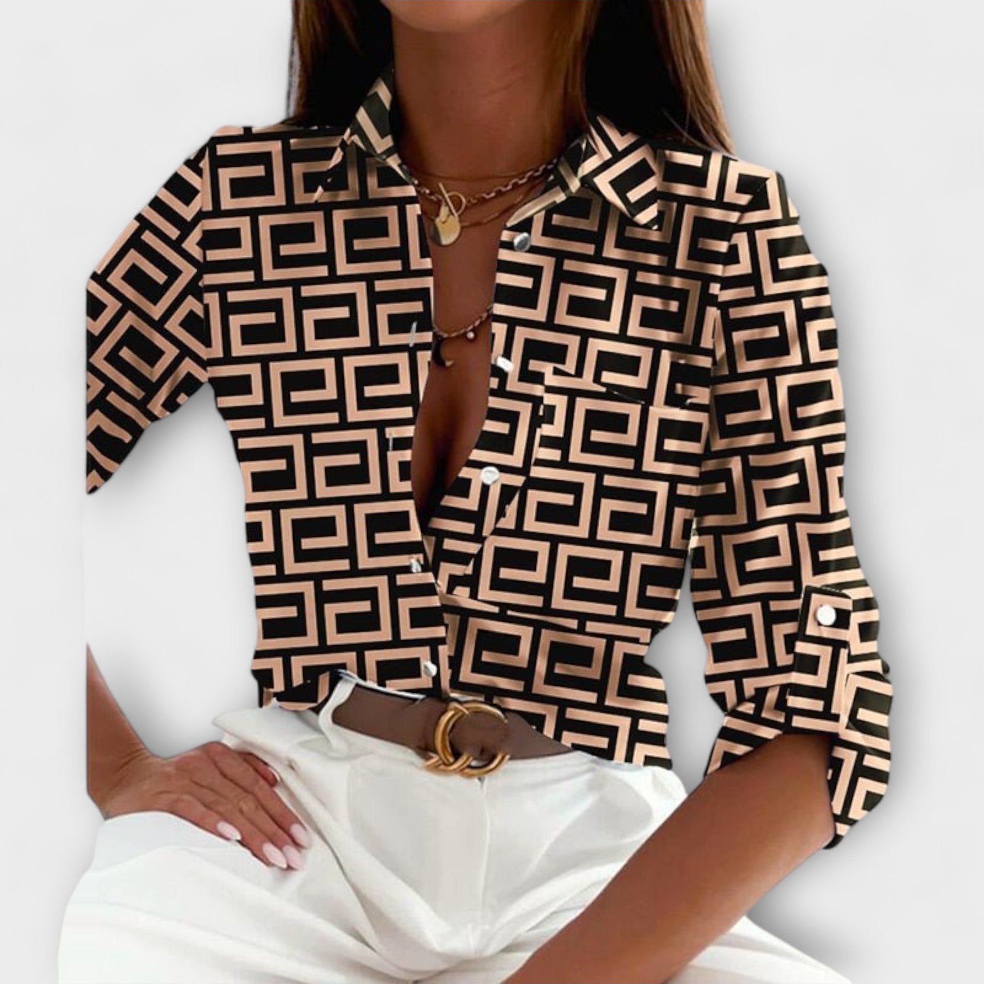 Women's classic collar blouse in a blue letter print