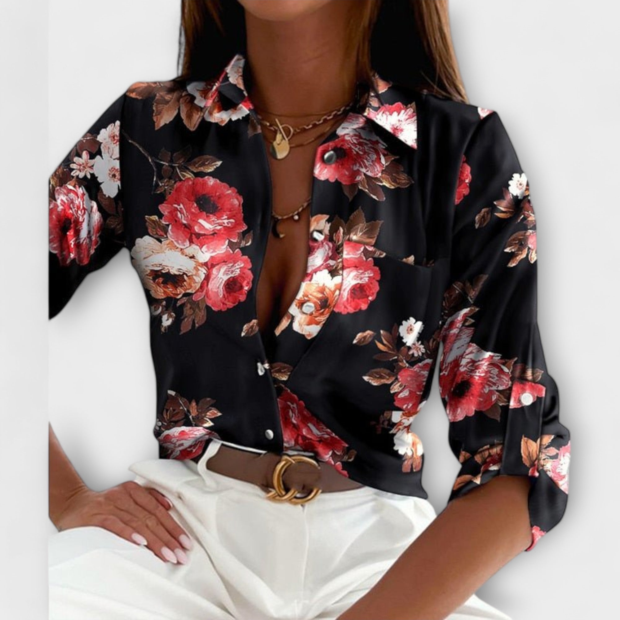 Women's classic collar blouse in a blue letter print
