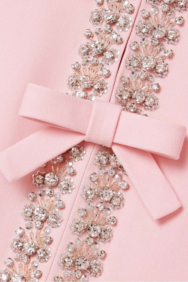 Zoe Midi Dress with Bow and Crystal Embellishments