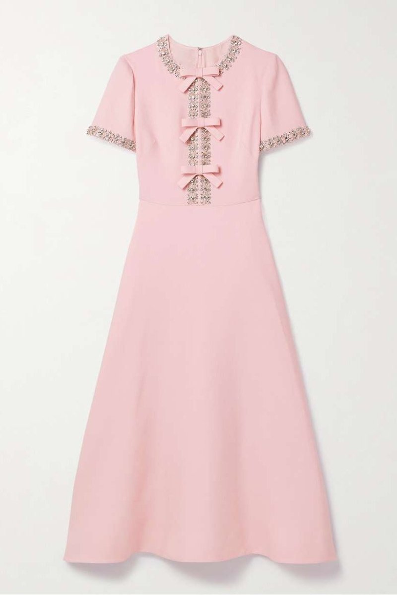 Zoe Midi Dress with Bow and Crystal Embellishments
