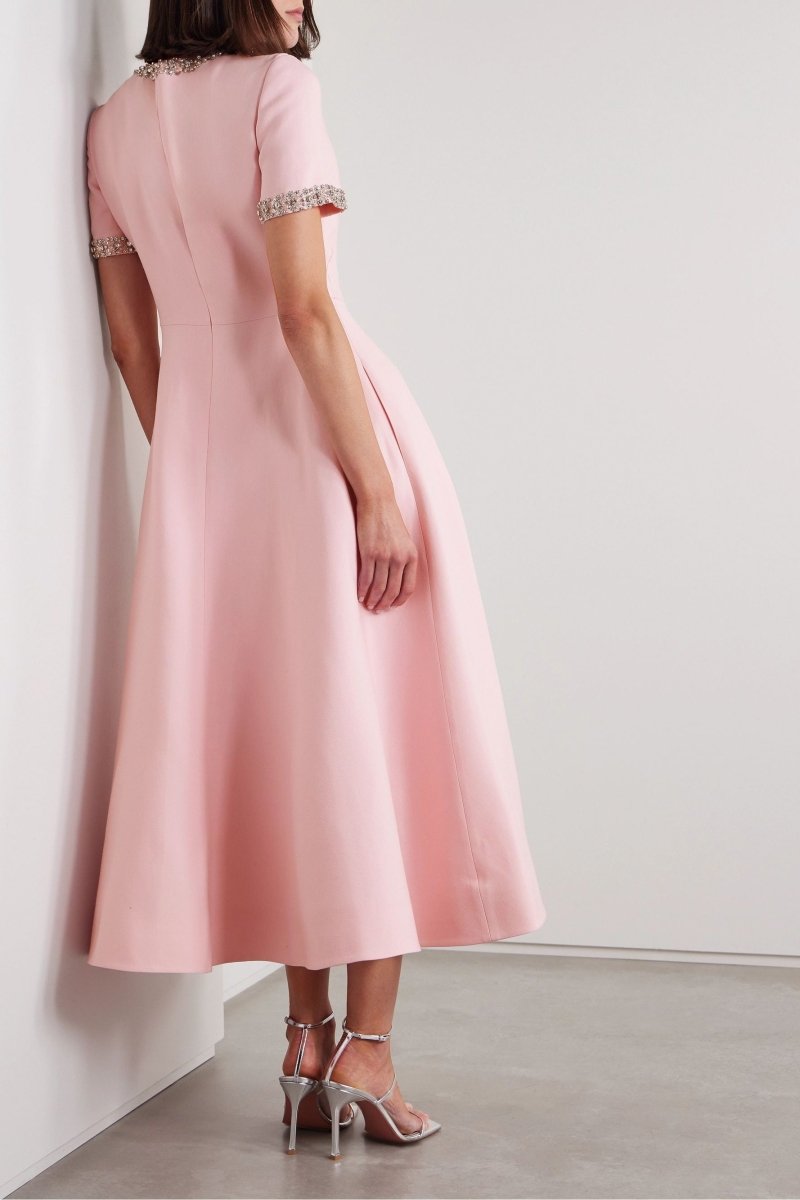 Zoe Midi Dress with Bow and Crystal Embellishments