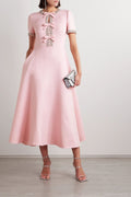 Zoe Midi Dress with Bow and Crystal Embellishments